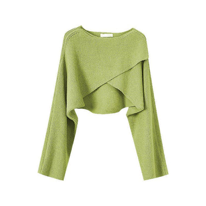 Green Cross Knit Crop Sweater Cami Pocketed Denim Pants