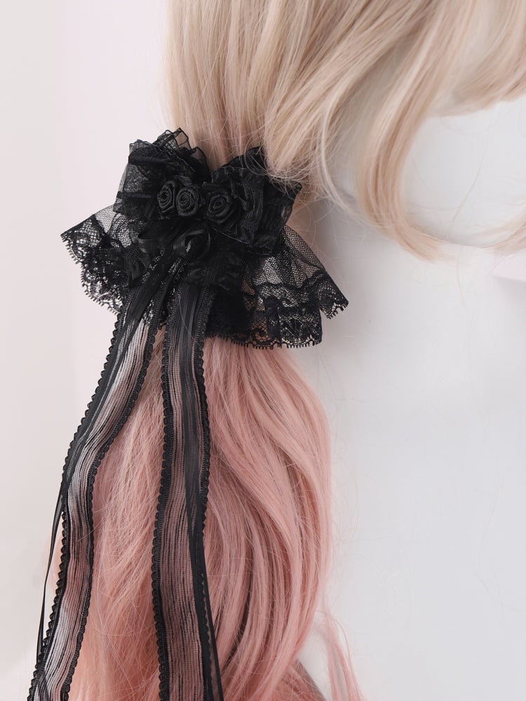 Rosette Design Black Bowknots Lace Hairclips