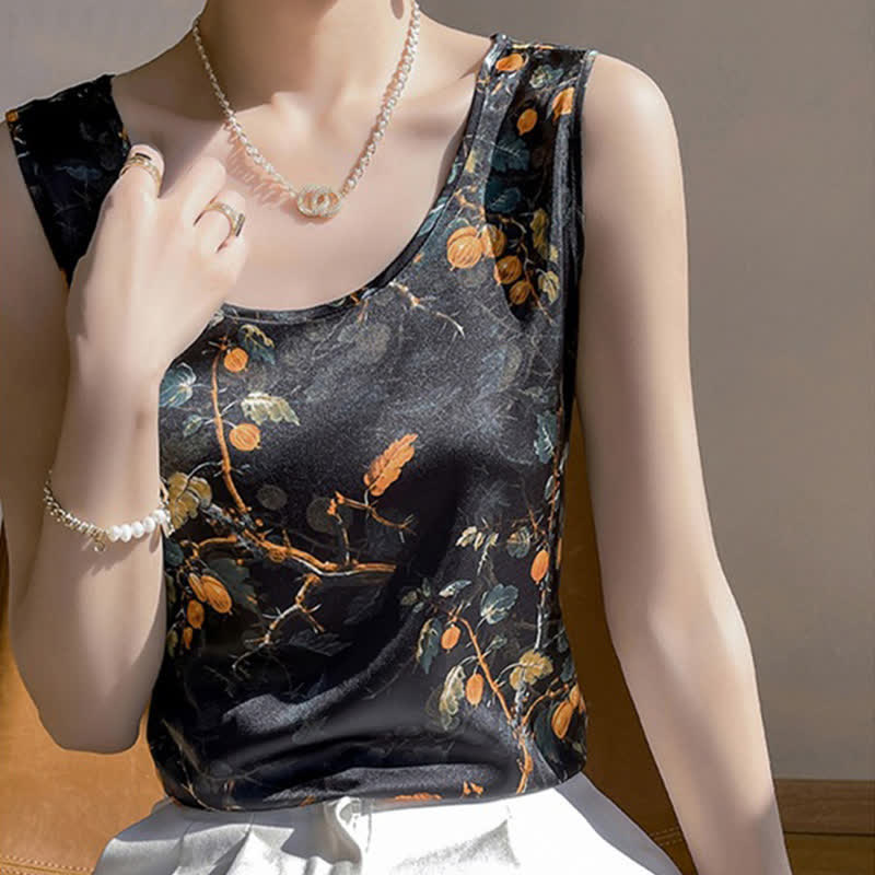 Vintage Floral Print Satin Cami Top Workwear