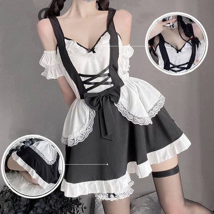 Kawaii Ruffle Maid Lingerie Dress Stockings Set