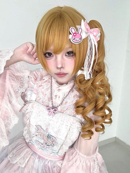 30CM With Length Yellow Clips Ponytail Synthetic Wig Double Claw