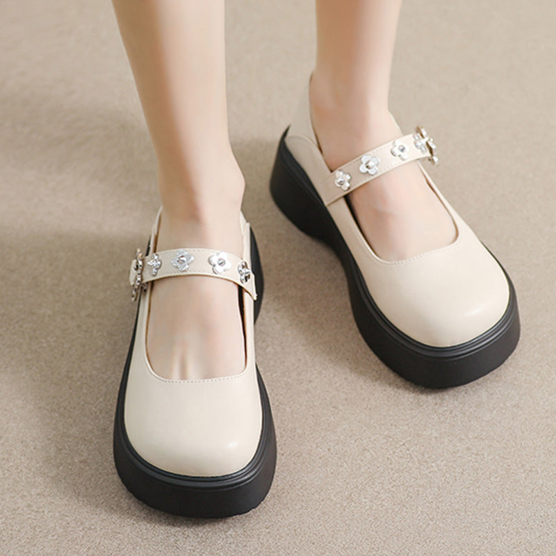 Elegant Pure Color Round Toe Mary Janes Shoes