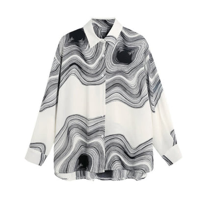 Retro Colorblock Stripe Print Lapel Shirt