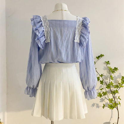 Flouncing Loose Shirt High Waist Pleated Skirt