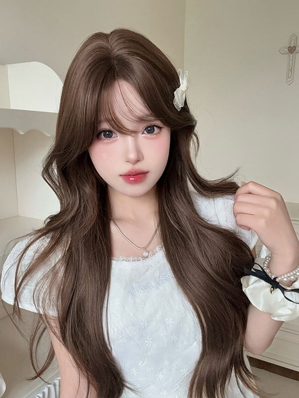 Length Brown 71CM Air Wig Wavy With Bangs