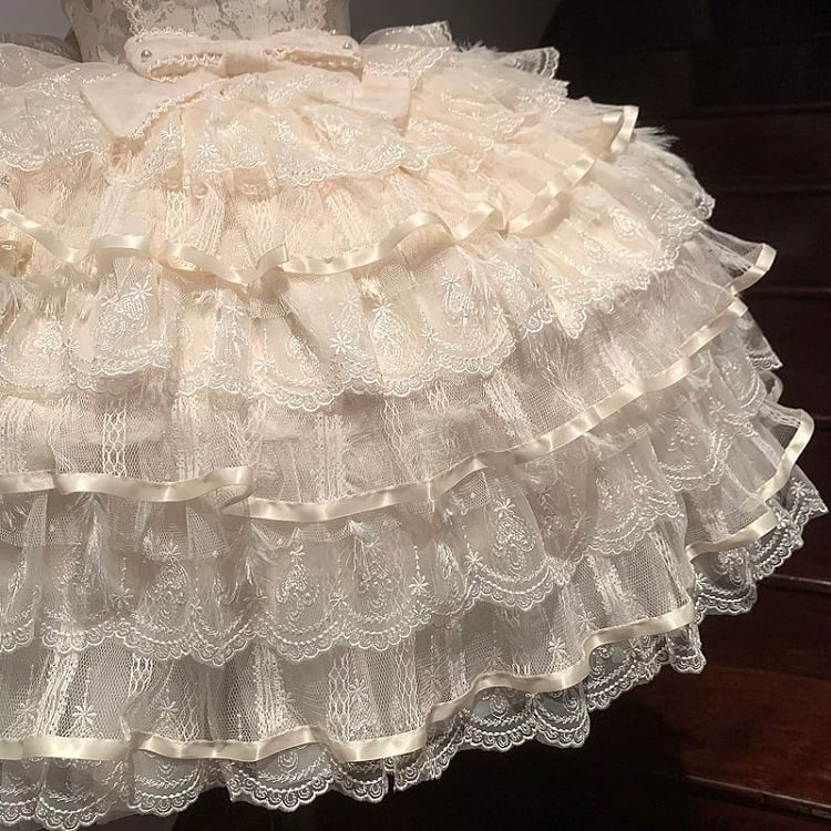 Bodice Fabric Tiered Lolita Skirt Butterfly Hime Hanayome Apricot Dress