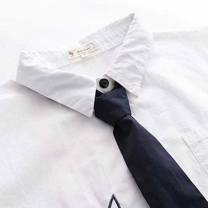 Cute Kitty Long Sleeve Necktie White Shirt