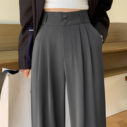 High Waist Wide Leg Double Button Drape Suit Pants