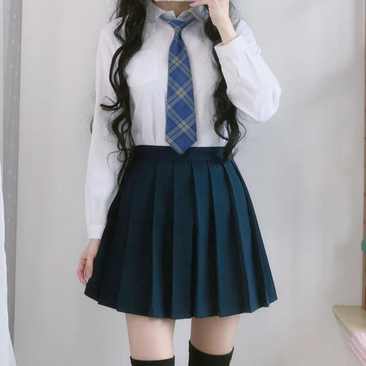 Tie Shirt Pleated Skirt Stockings College Style Set