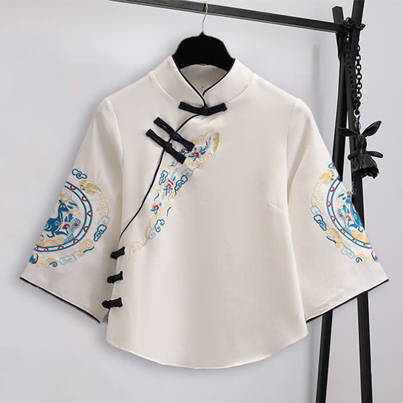 Elegant Deer Embroidery Buckle Shirt Skirt