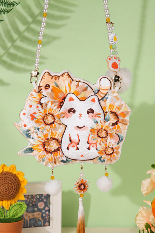 Multi-Color Sunflower Cat Crossbody Bag