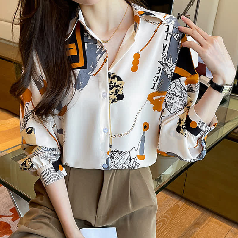 Vintage Print Chiffon Shirt Workwear