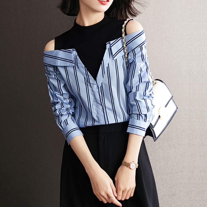 Fake Two Piece Striped Strapless Shirt