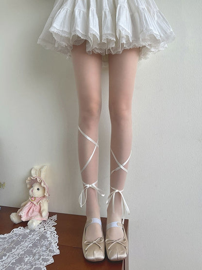 Self-tie Tights Lolita Semi-sheer Straps White