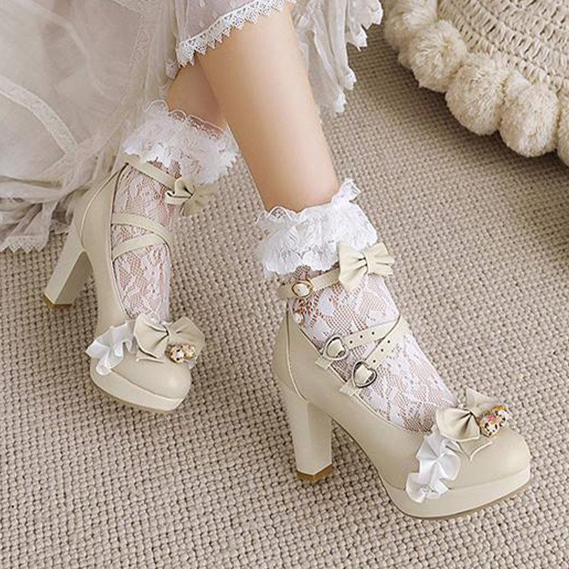 Sweet Lace Bow Lolita Mary Janes Shoes