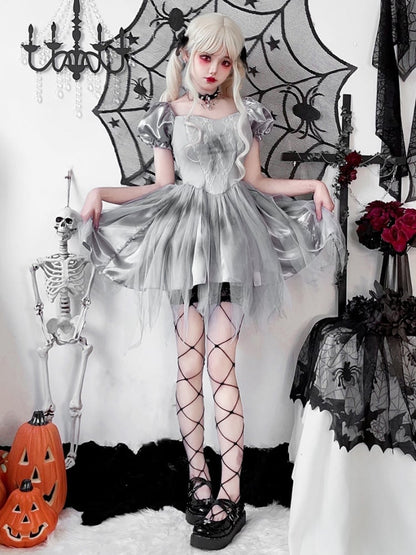 Halloween Gray Puff Sleeves Dress Costume