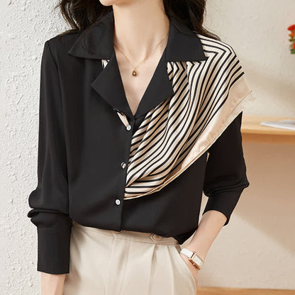 Chic Patchwork Long Sleeve Satin Shirt