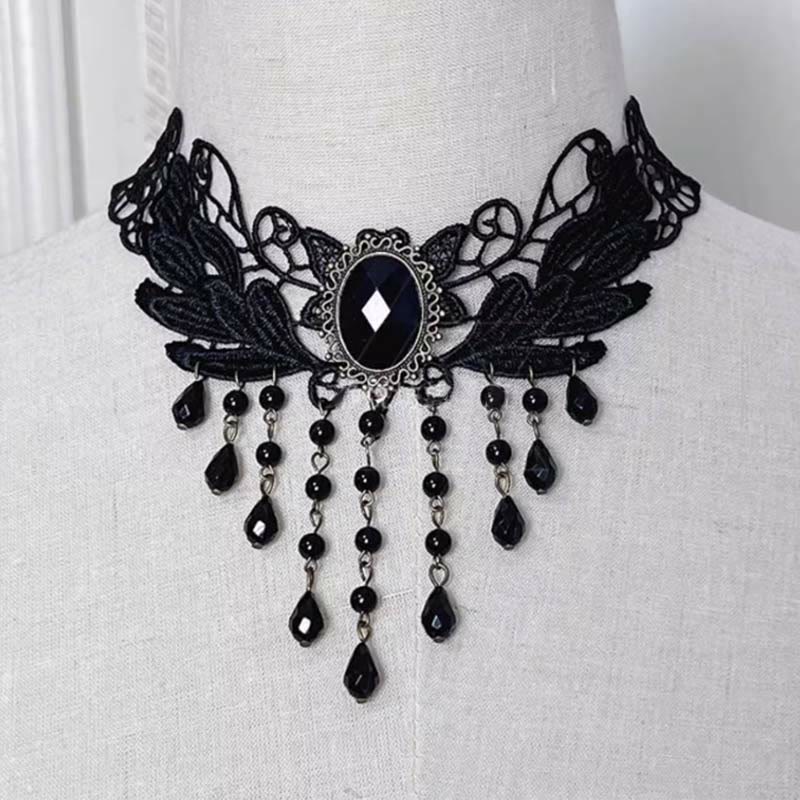 Gothic Punk Retro Lace Crystal Lolita Chocker