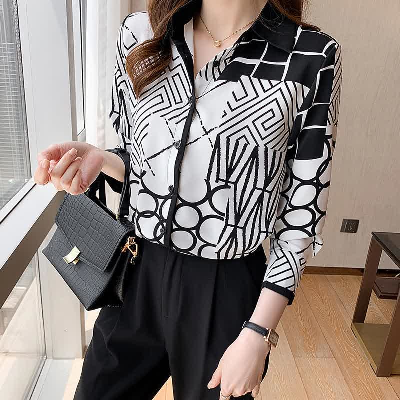 Graphic Print Lapel Shirt Workwear