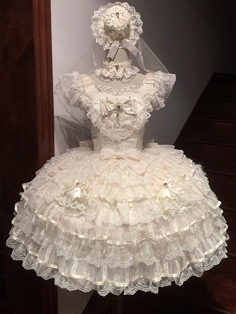 Bodice Fabric Tiered Lolita Skirt Butterfly Hime Hanayome Apricot Dress