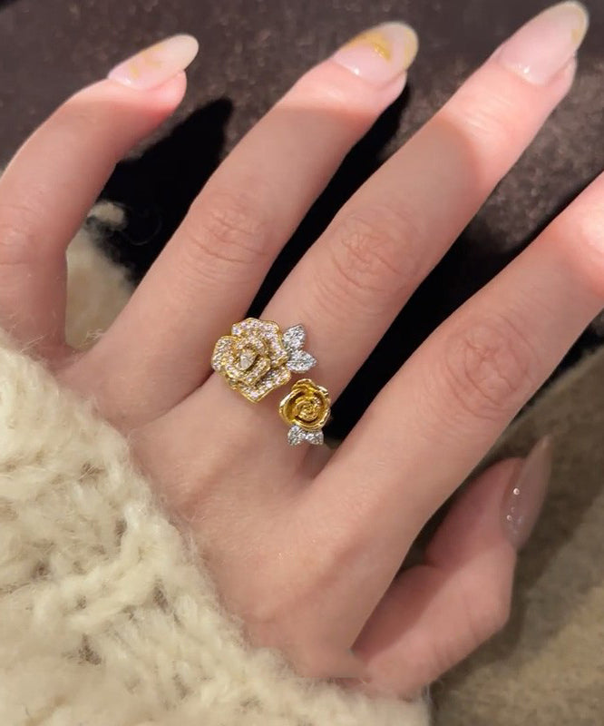 Snake Gold Floral Rings Zircon Set Two Antique Piece