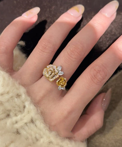 Snake Gold Floral Rings Zircon Set Two Antique Piece