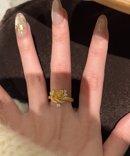 Snake Gold Floral Rings Zircon Set Two Antique Piece