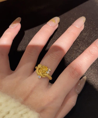 Snake Gold Floral Rings Zircon Set Two Antique Piece