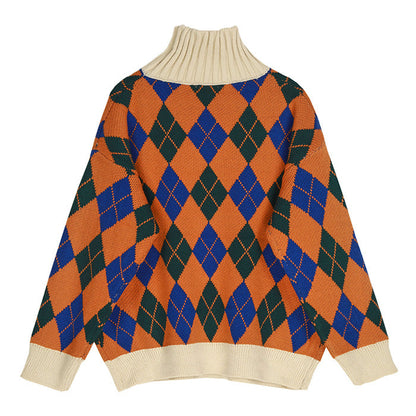 Argyle Pattern Turtleneck Sweater