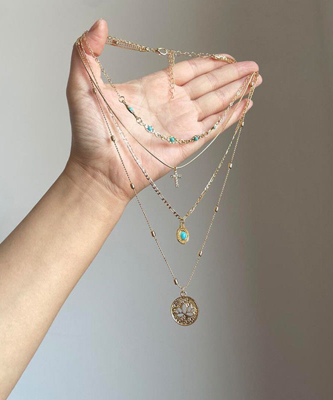 Pendant Hollow Sterling Tassel Overgild Necklace Turquoise Art Layered Out Silver Gold