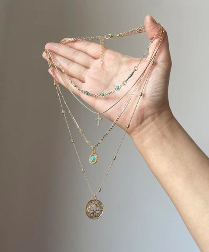 Pendant Hollow Sterling Tassel Overgild Necklace Turquoise Art Layered Out Silver Gold