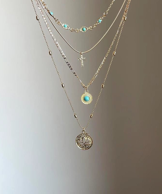 Pendant Hollow Sterling Tassel Overgild Necklace Turquoise Art Layered Out Silver Gold