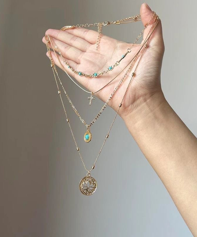 Pendant Hollow Sterling Tassel Overgild Necklace Turquoise Art Layered Out Silver Gold