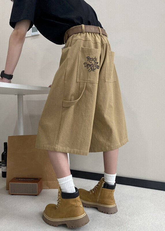 Art Waist Crop Summer Khaki Letter High Mens Pockets Pants