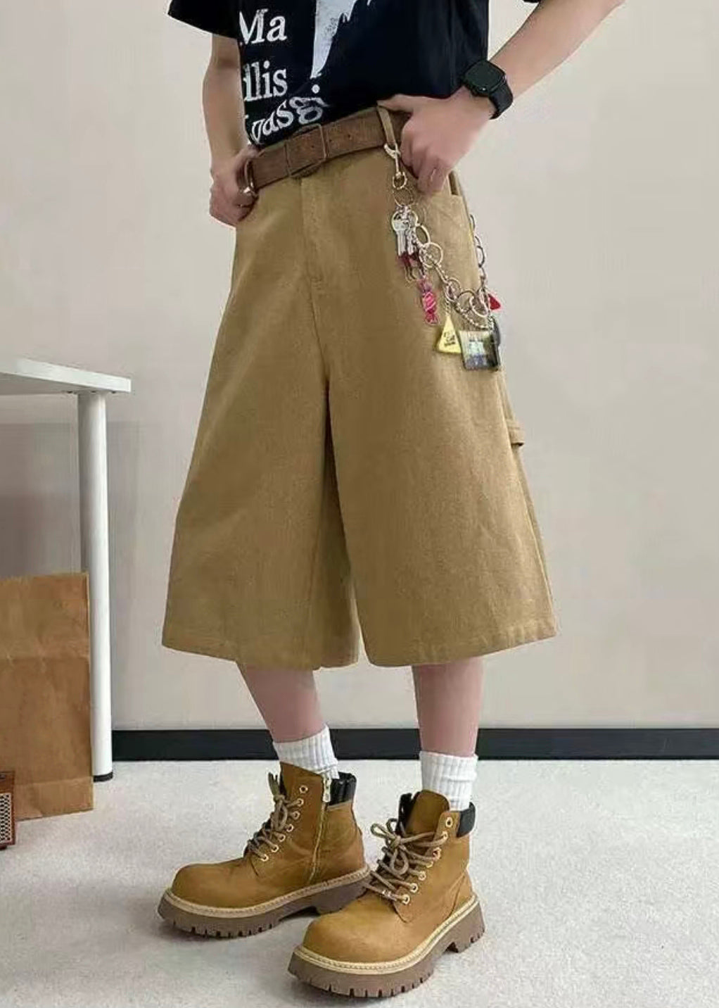 Art Waist Crop Summer Khaki Letter High Mens Pockets Pants