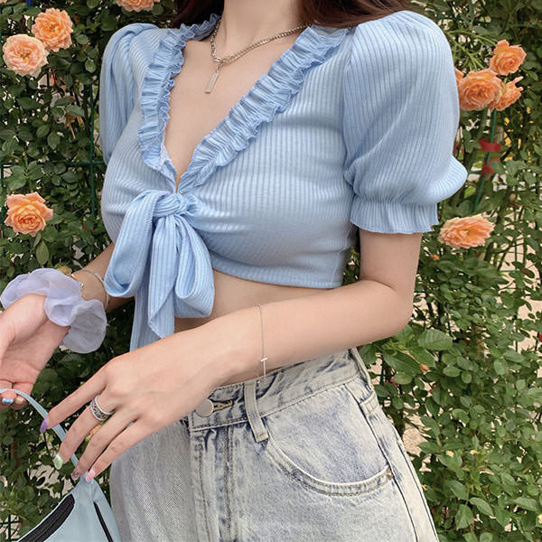 Sky Blue Knot Tie Crop Top