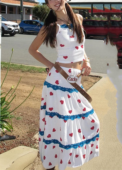 Pieces Vest Maxi Two Beautiful And Skirts Summer Set White Print