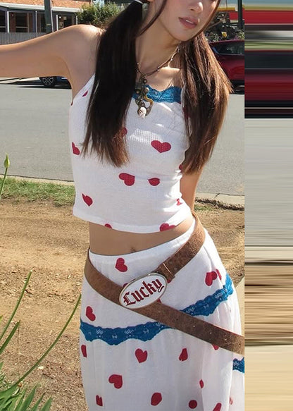 Pieces Vest Maxi Two Beautiful And Skirts Summer Set White Print