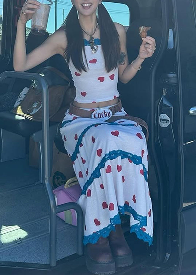 Pieces Vest Maxi Two Beautiful And Skirts Summer Set White Print