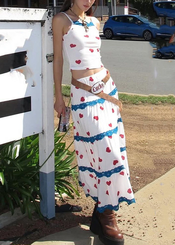 Pieces Vest Maxi Two Beautiful And Skirts Summer Set White Print