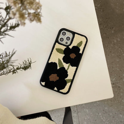 Black Flower Fuzzy iPhone Case