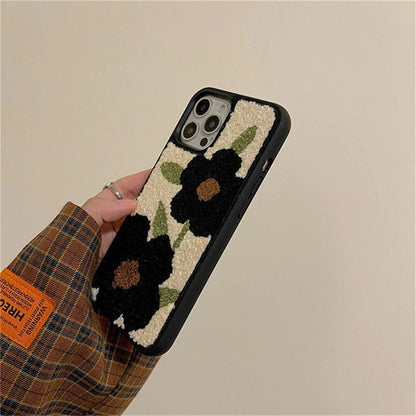 Black Flower Fuzzy iPhone Case