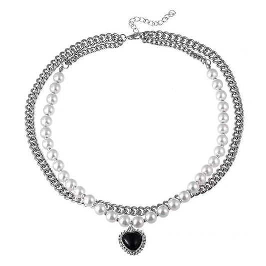 Black Heart Pearl Necklace