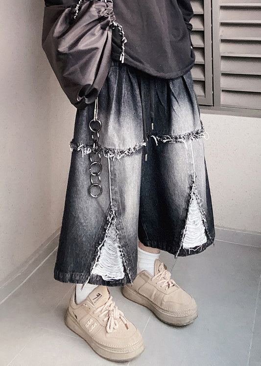 Elastic Summer Men Black Shorts Original Design Oversized Waist