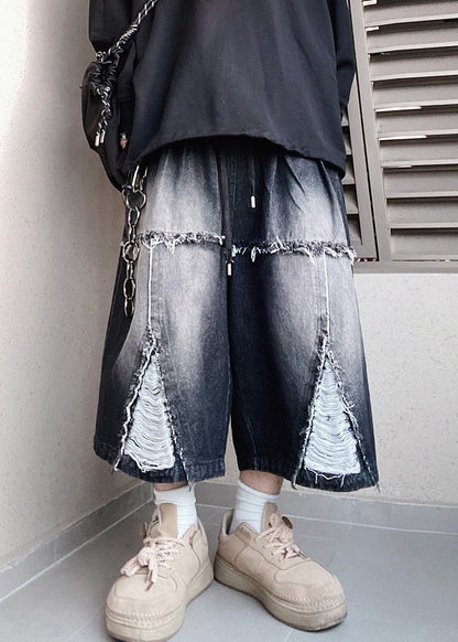 Elastic Summer Men Black Shorts Original Design Oversized Waist