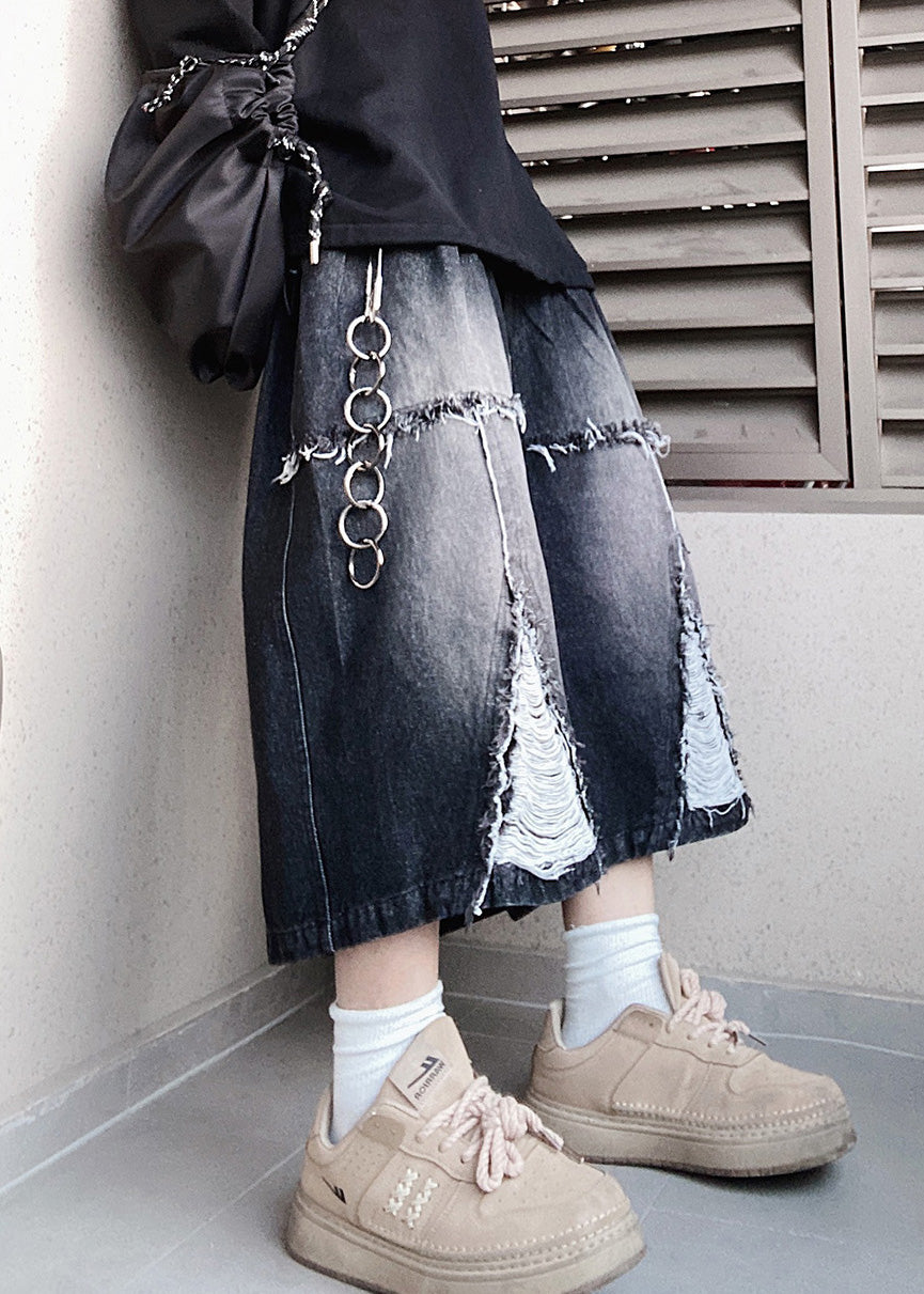 Elastic Summer Men Black Shorts Original Design Oversized Waist