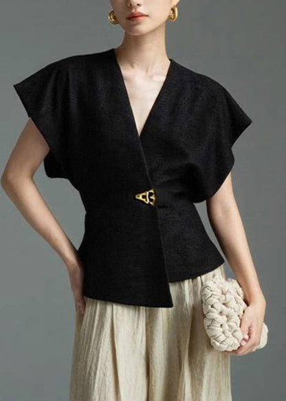 Asymmetrical Solid Sleeveless Shirt Black