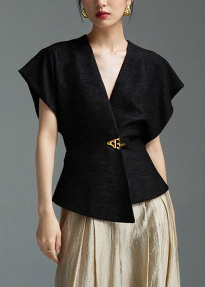 Asymmetrical Solid Sleeveless Shirt Black