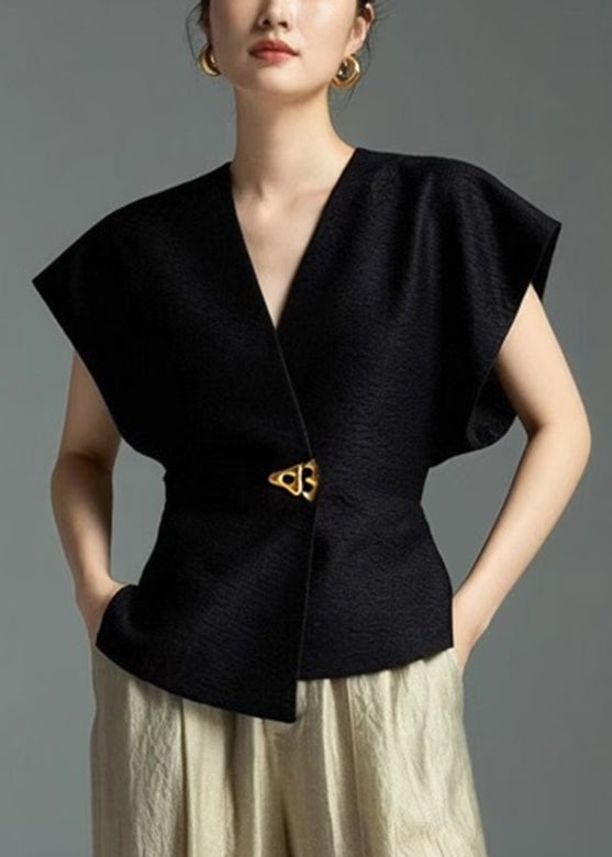 Asymmetrical Solid Sleeveless Shirt Black