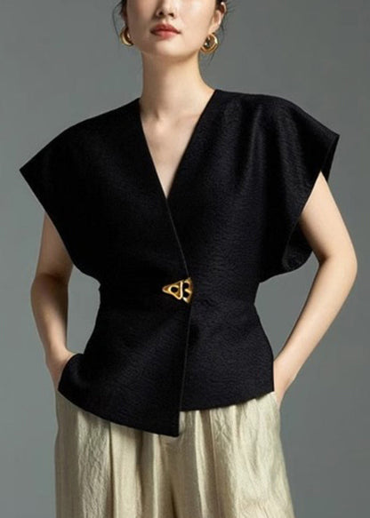 Asymmetrical Solid Sleeveless Shirt Black